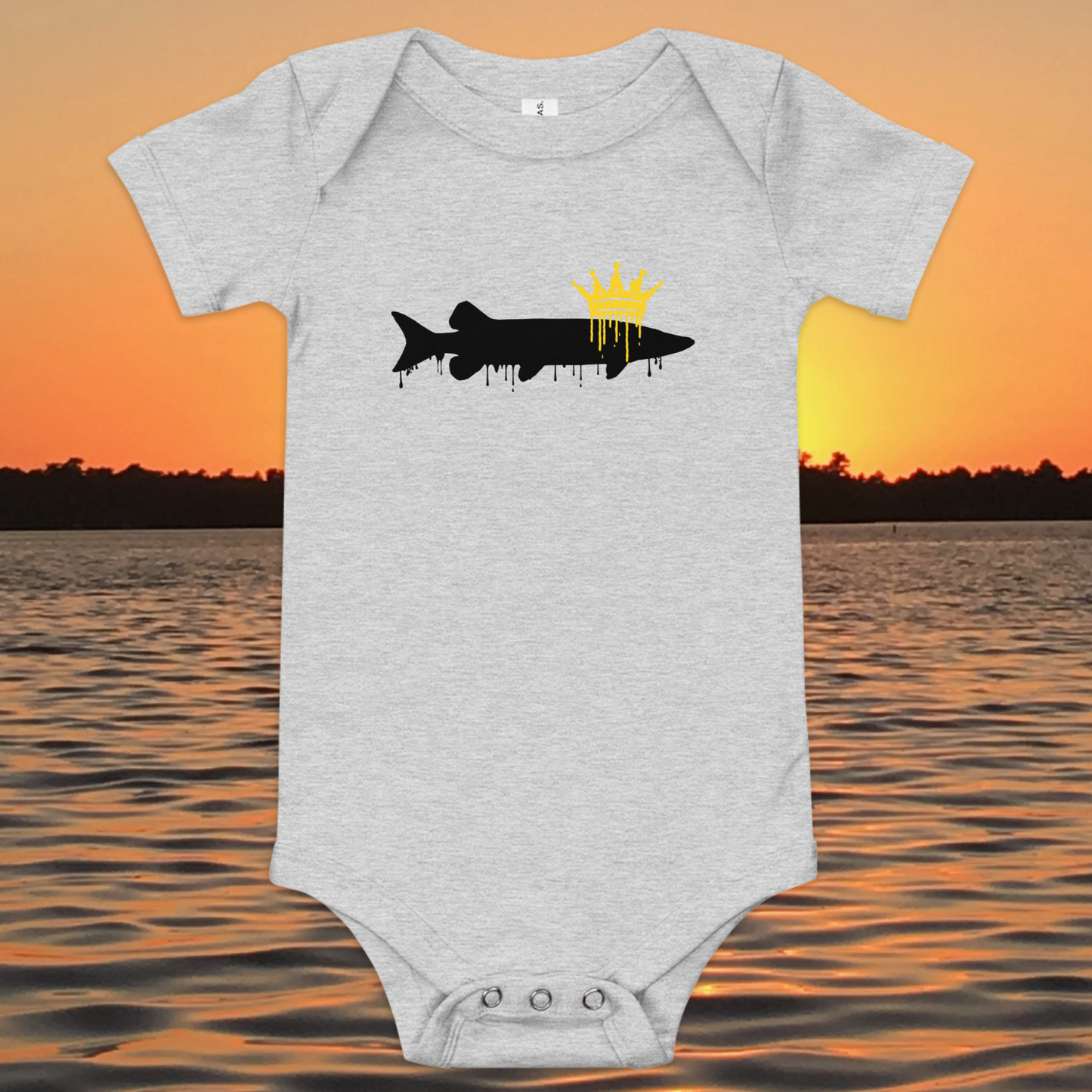 baby bodysuit musky king of freshwater fishing design with crown