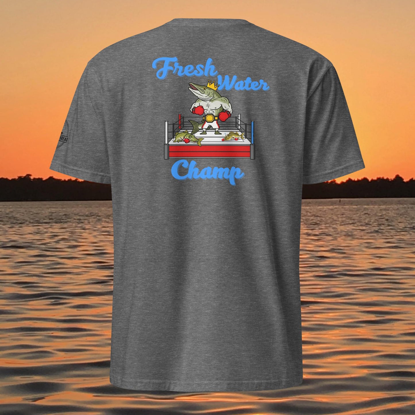 funny muskie fishing shirt fresh water champ musky graphic tee dark grey