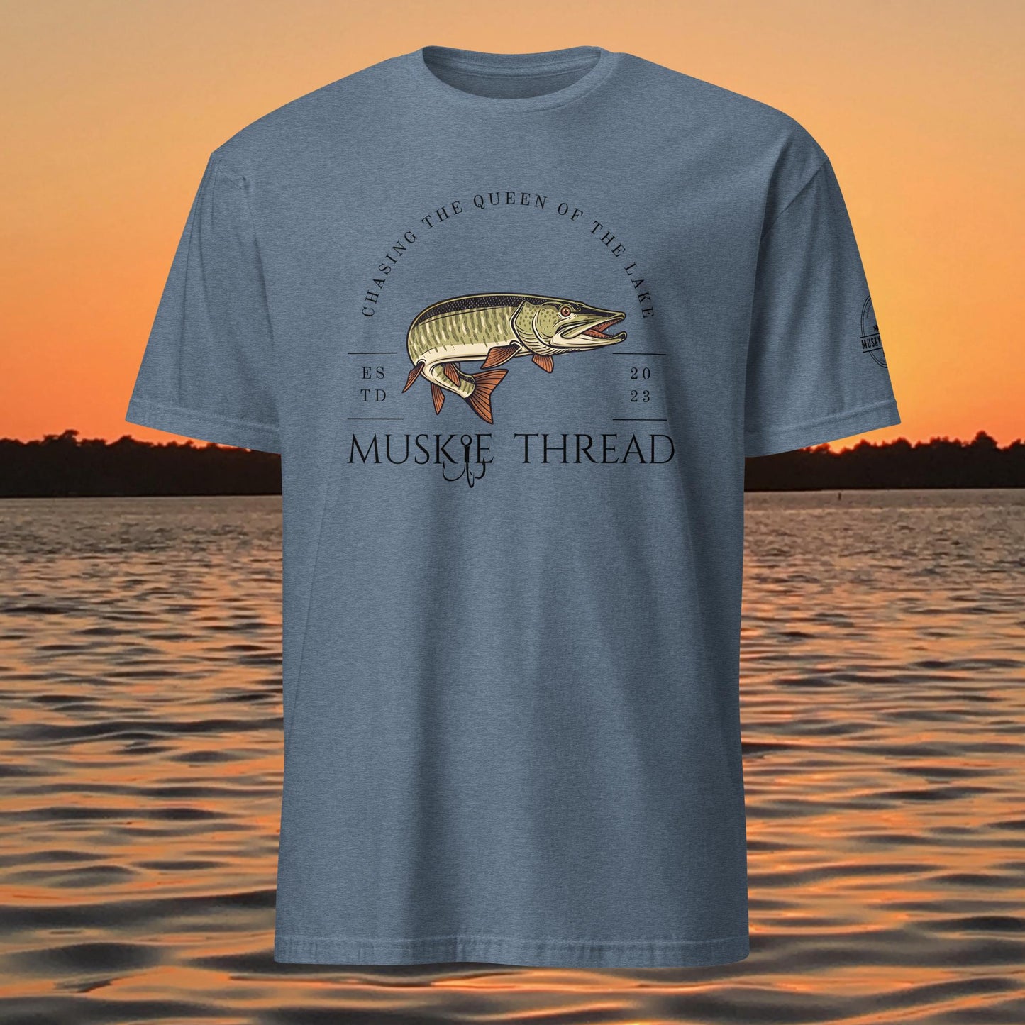 musky thread chasing the queen muskie fishing t shirt blue