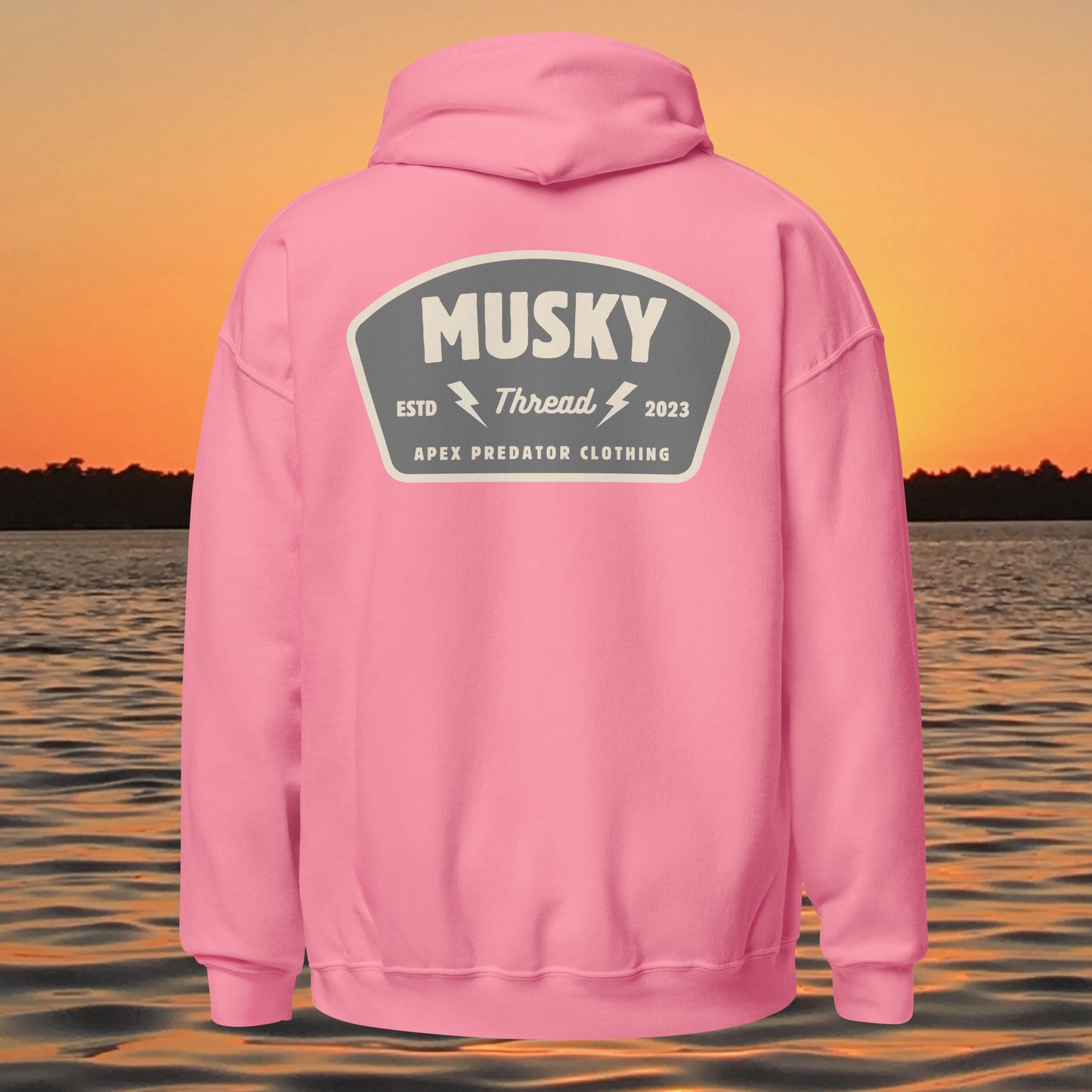 musky fishing hoodie musky thread apex predator logo design