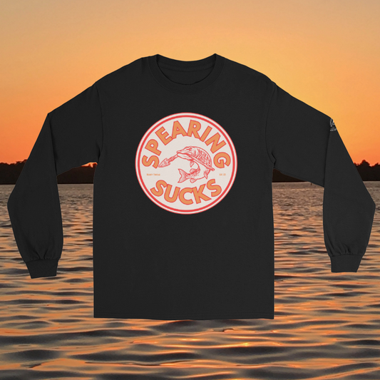 Spearing Sucks long sleeve shirt musky fishing anti spearing muskie angler apparel with fish logo