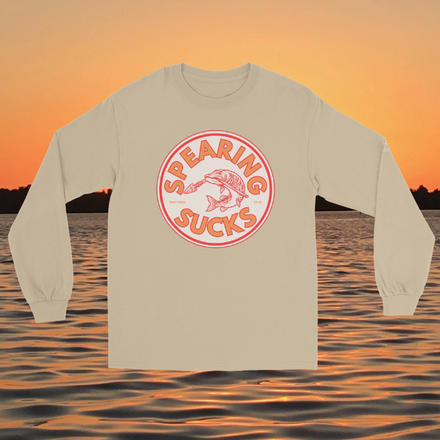 Spearing Sucks long sleeve shirt musky fishing anti spearing muskie angler apparel with fish logo