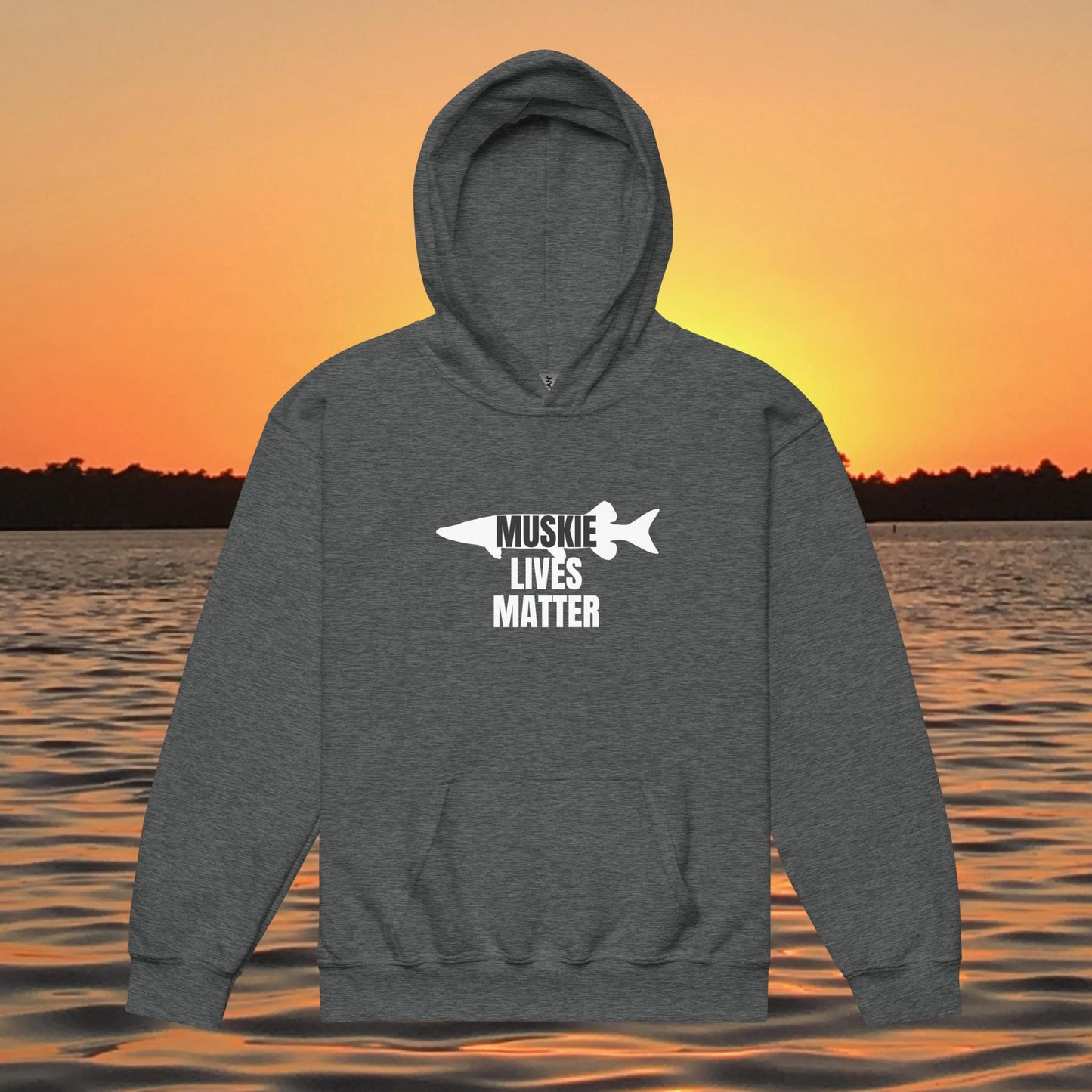 youth hoodie musky fish silhouette muskie lives matter fishing design