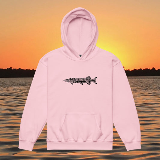 youth hoodie muskie silhouette design muskies live within kids fishing apparel