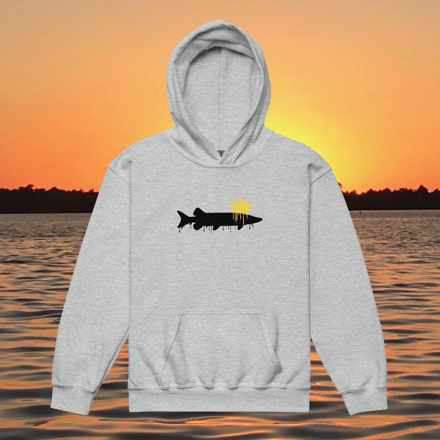 youth hoodie muskie crown design king of freshwater fishing kids apparel