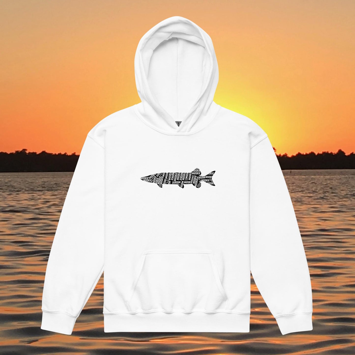 youth hoodie muskie silhouette design muskies live within kids fishing apparel