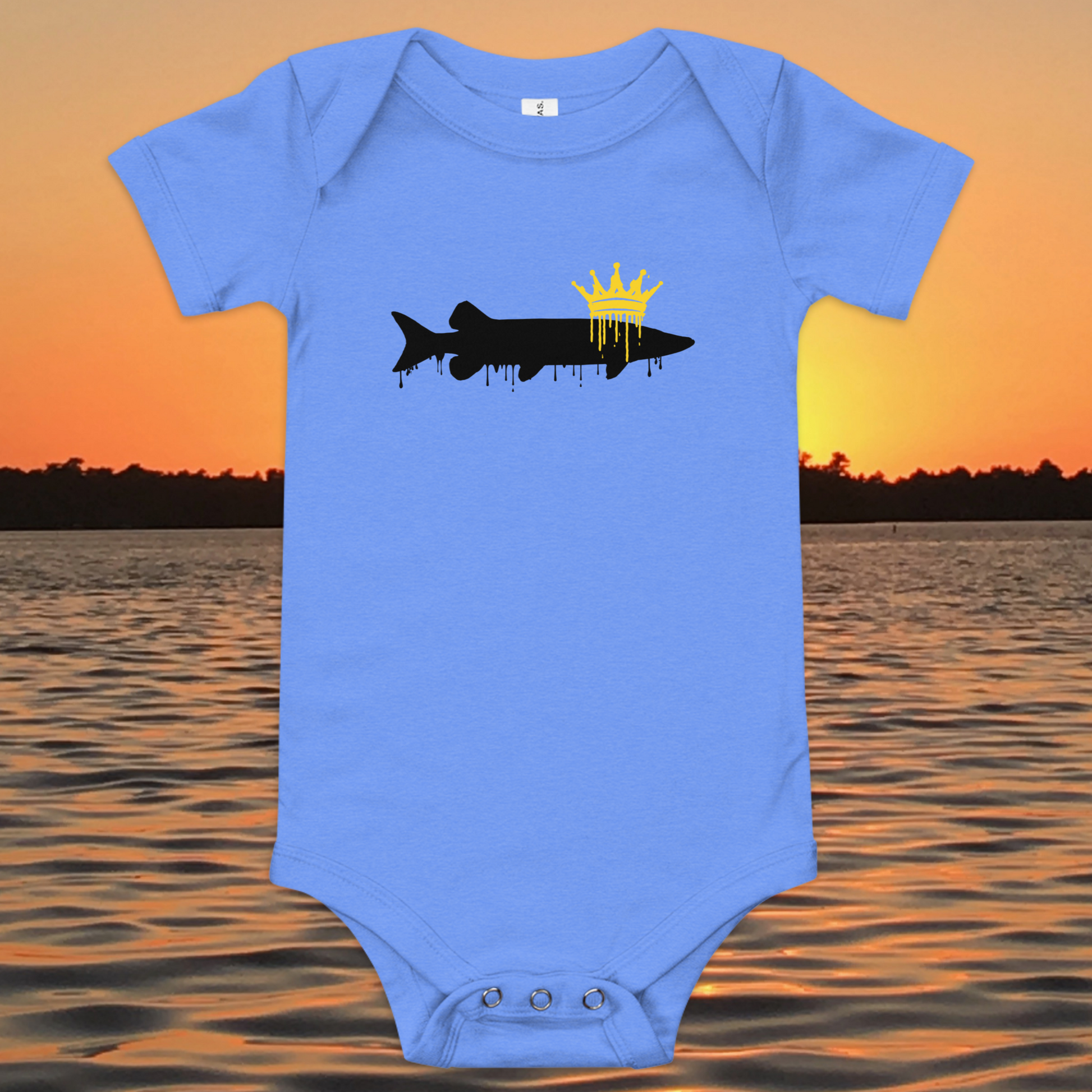 baby bodysuit musky king of freshwater fishing design with crown