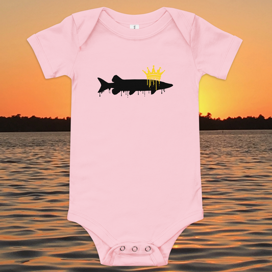 baby bodysuit musky king of freshwater fishing design with crown