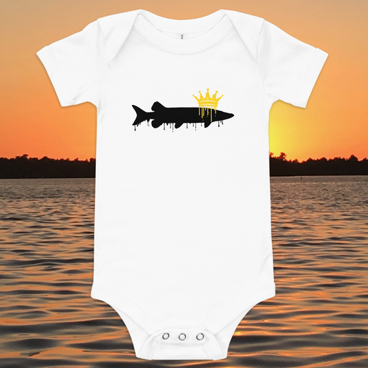 baby bodysuit musky king of freshwater fishing design with crown