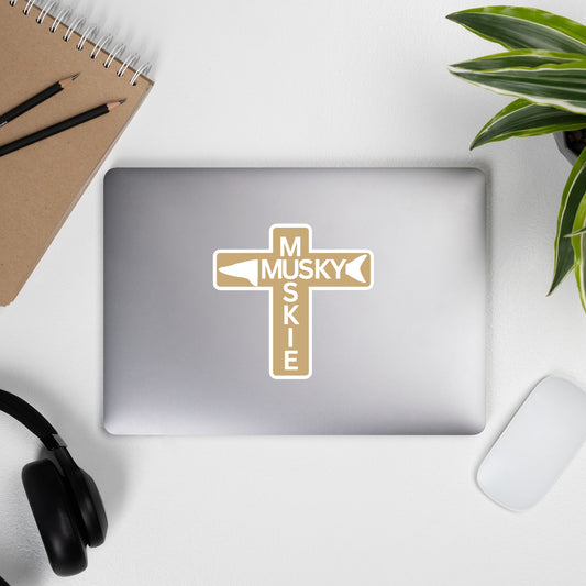 muskie fishing sticker musky cross design laptop decal