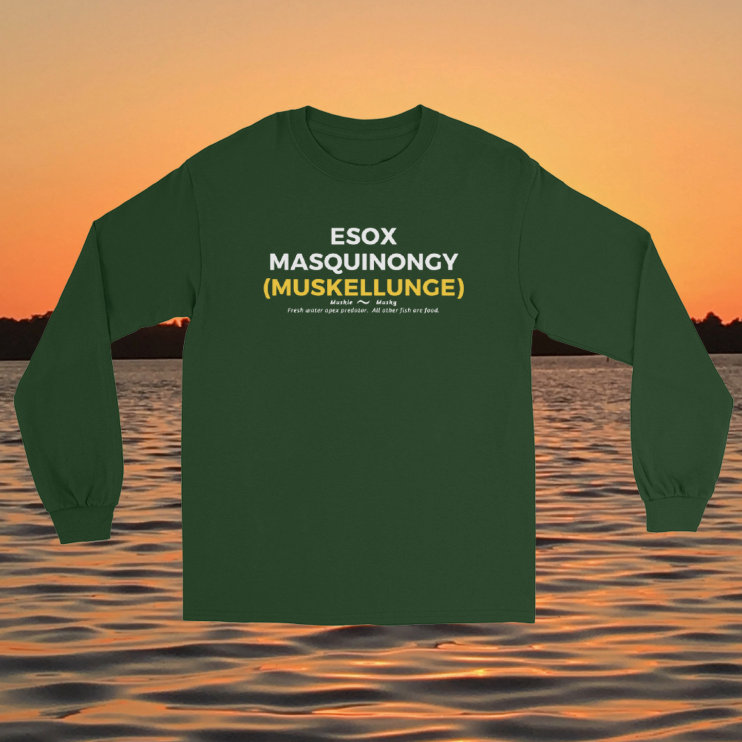 long sleeve shirt esox masquinongy muskellunge musky fishing typography design