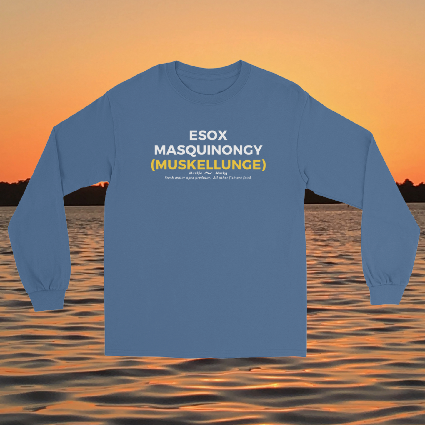 long sleeve shirt esox masquinongy muskellunge musky fishing typography design