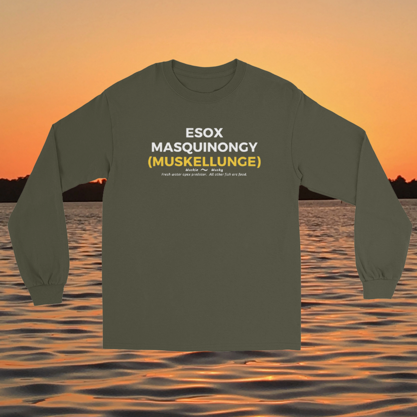 long sleeve shirt esox masquinongy muskellunge musky fishing typography design