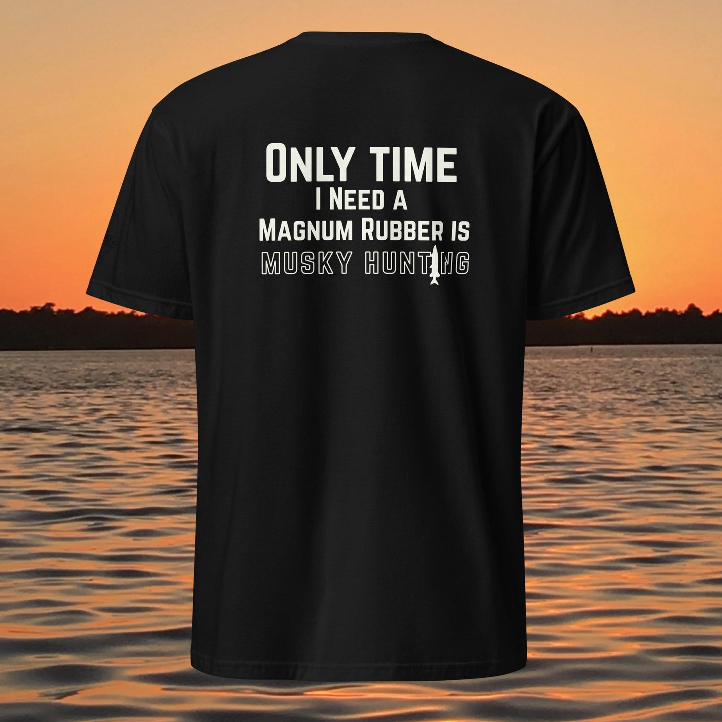 funny muskie fishing shirt musky hunting magnum rubber design back print black