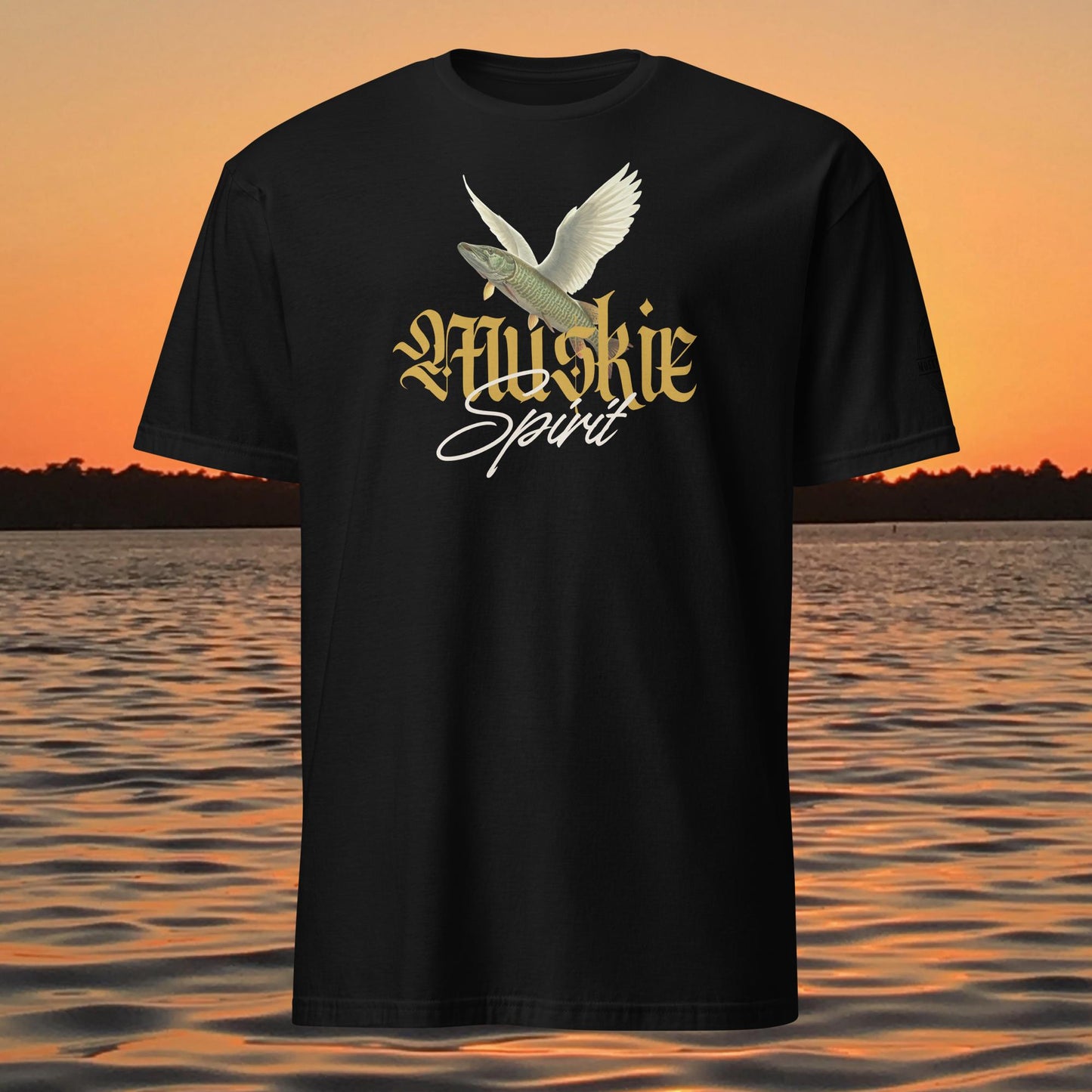 musky fishing shirt muskie spirit design flying fish graphic on black shirt