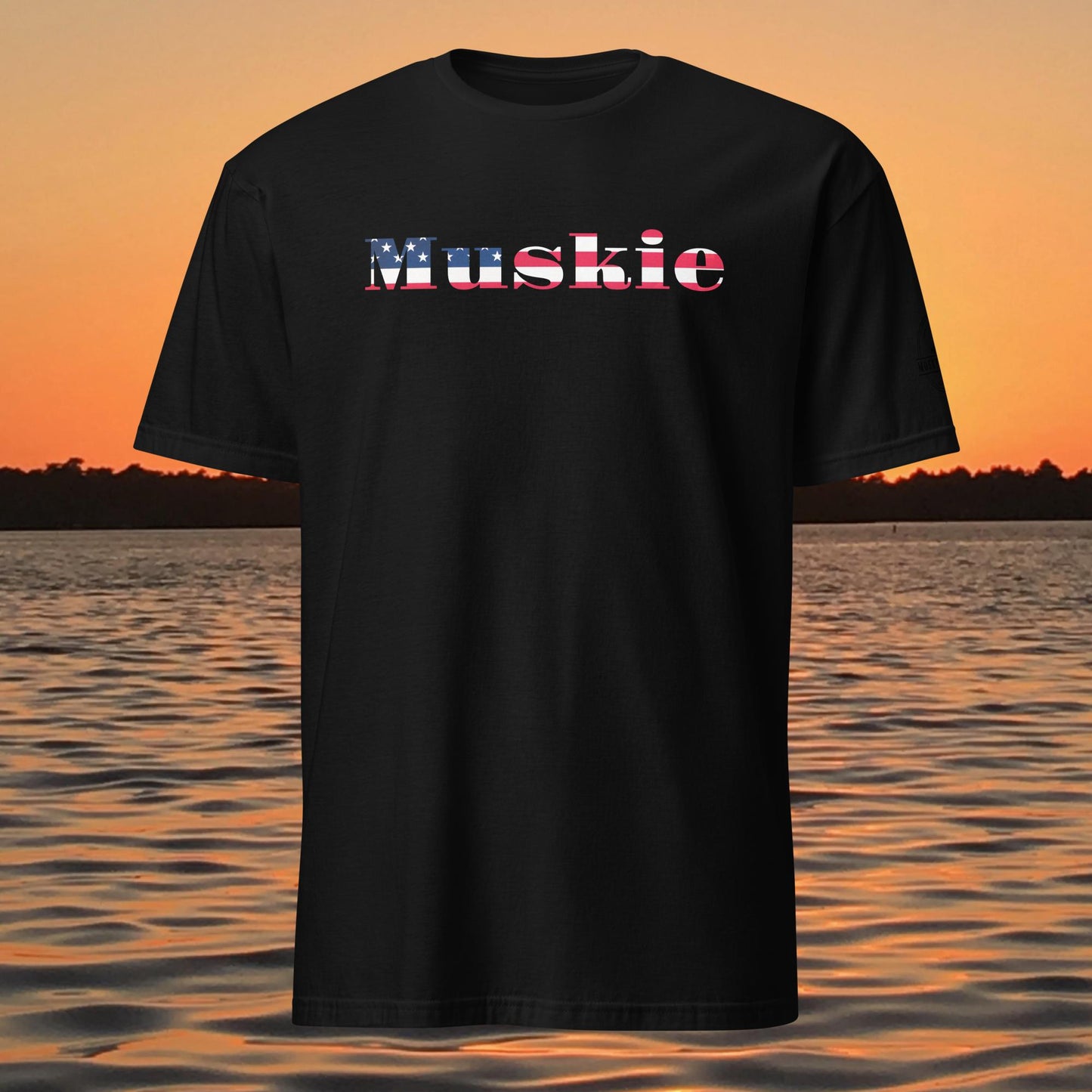 muskie fishing shirt patriotic american flag musky graphic tee black