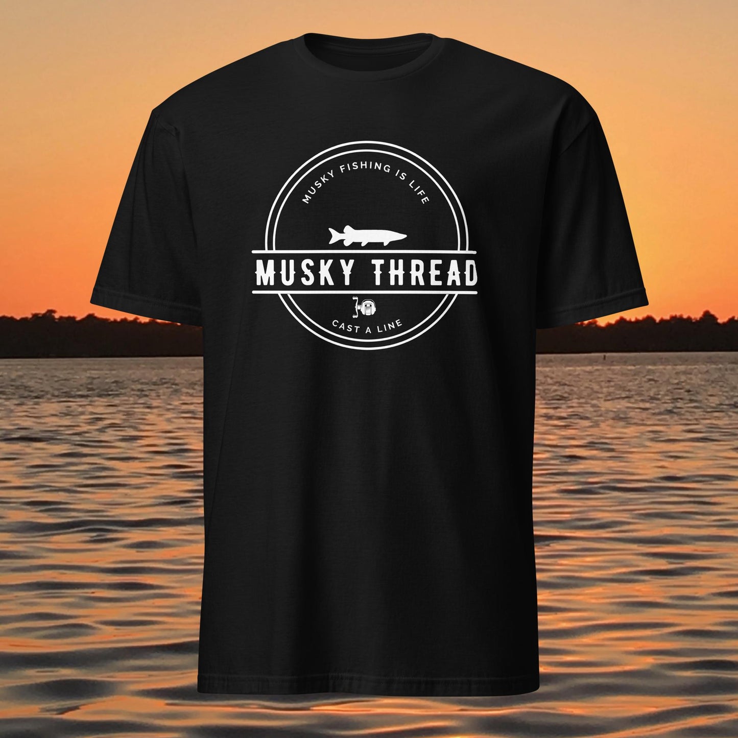 musky thread classic muskie fishing logo t shirt black