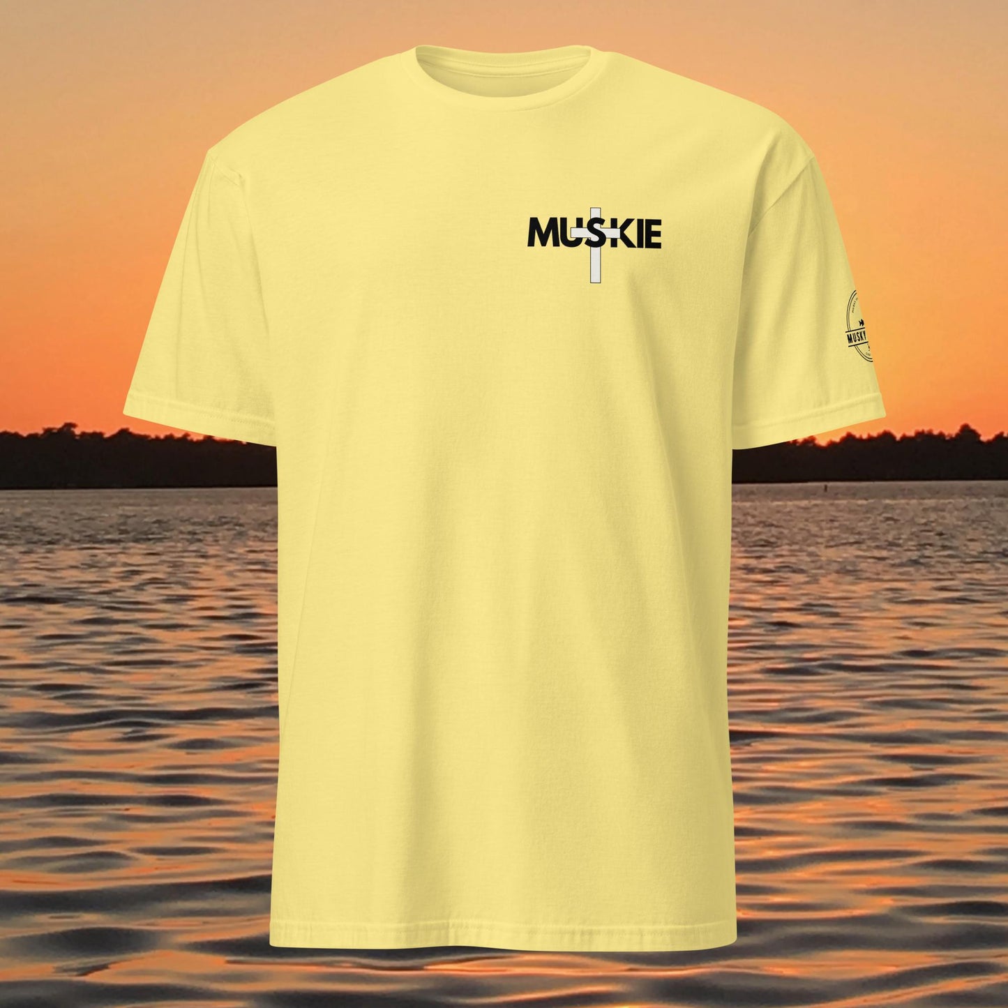 minimalist muskie cross fishing t shirt small chest musky fishing design