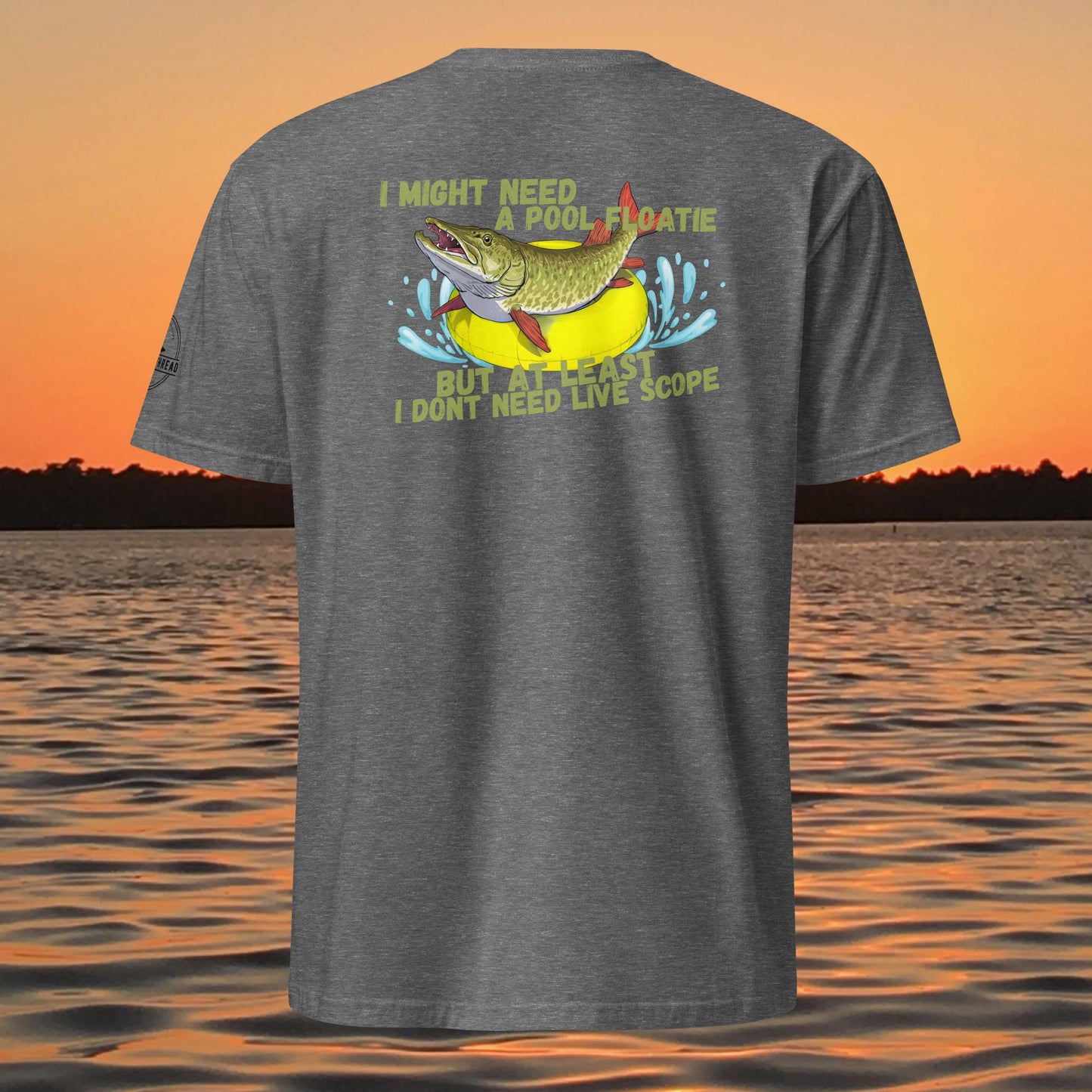 funny muskie fishing shirt pool floatie no livescope musky graphic tee dark grey