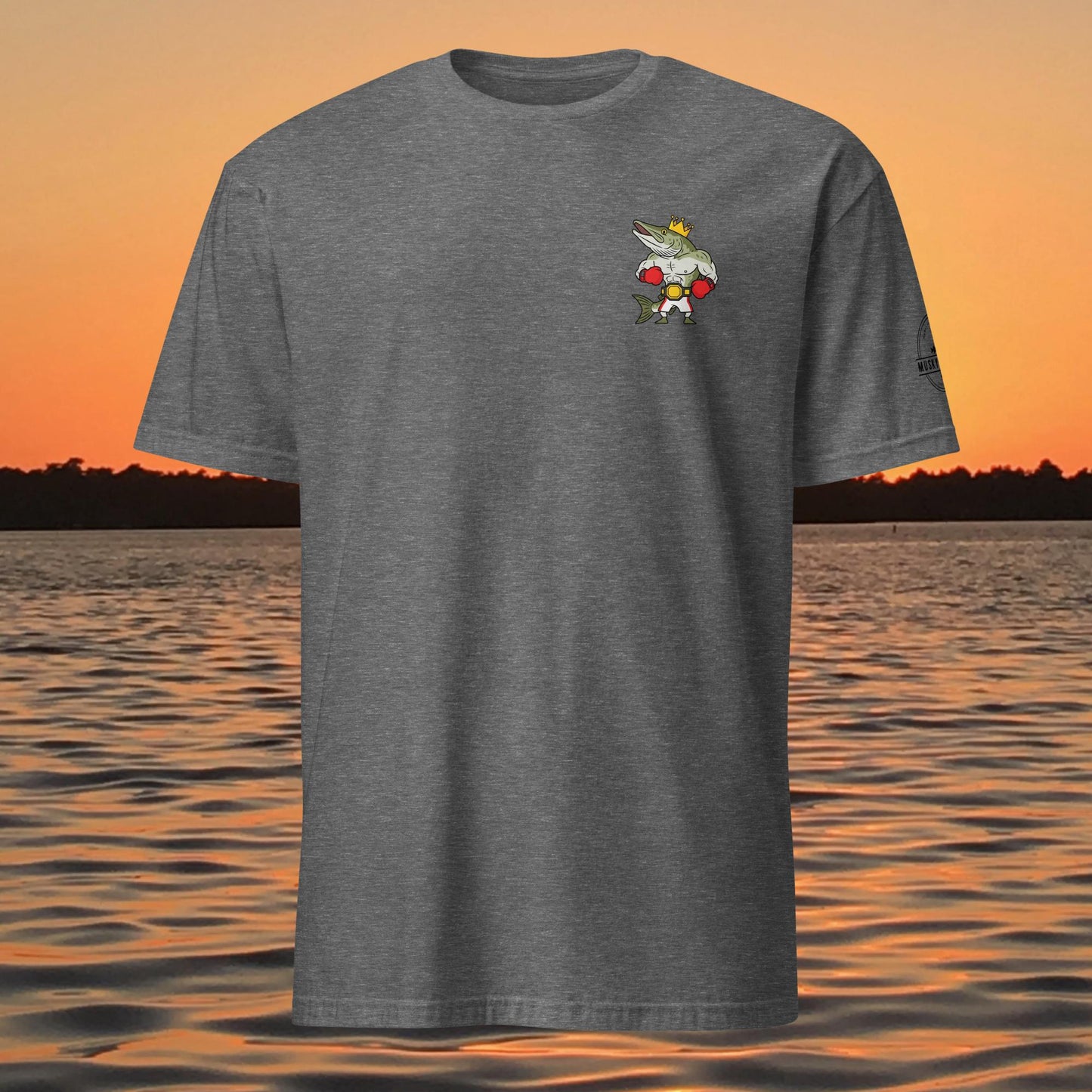 funny muskie fishing shirt fresh water champ musky graphic tee dark grey