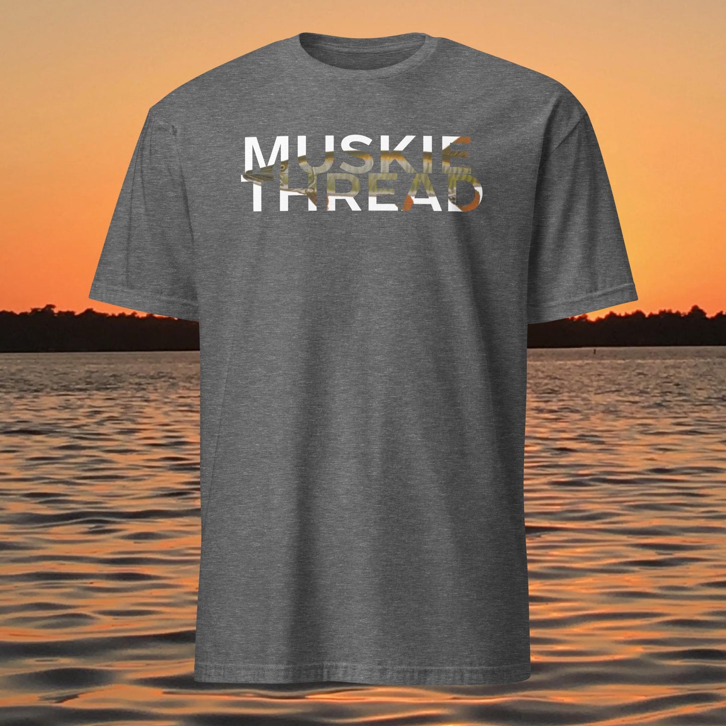 ghosted musky shirt musky thread minimalist muskie fishing t shirt dark grey