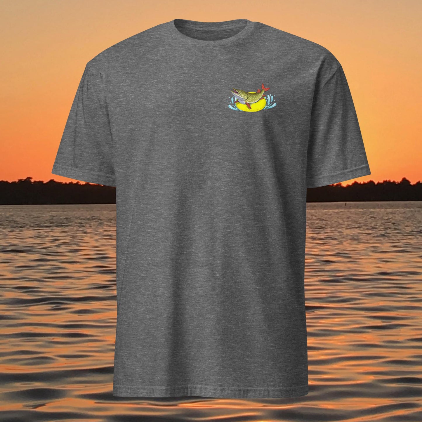 funny muskie fishing shirt pool floatie no livescope musky graphic tee dark grey