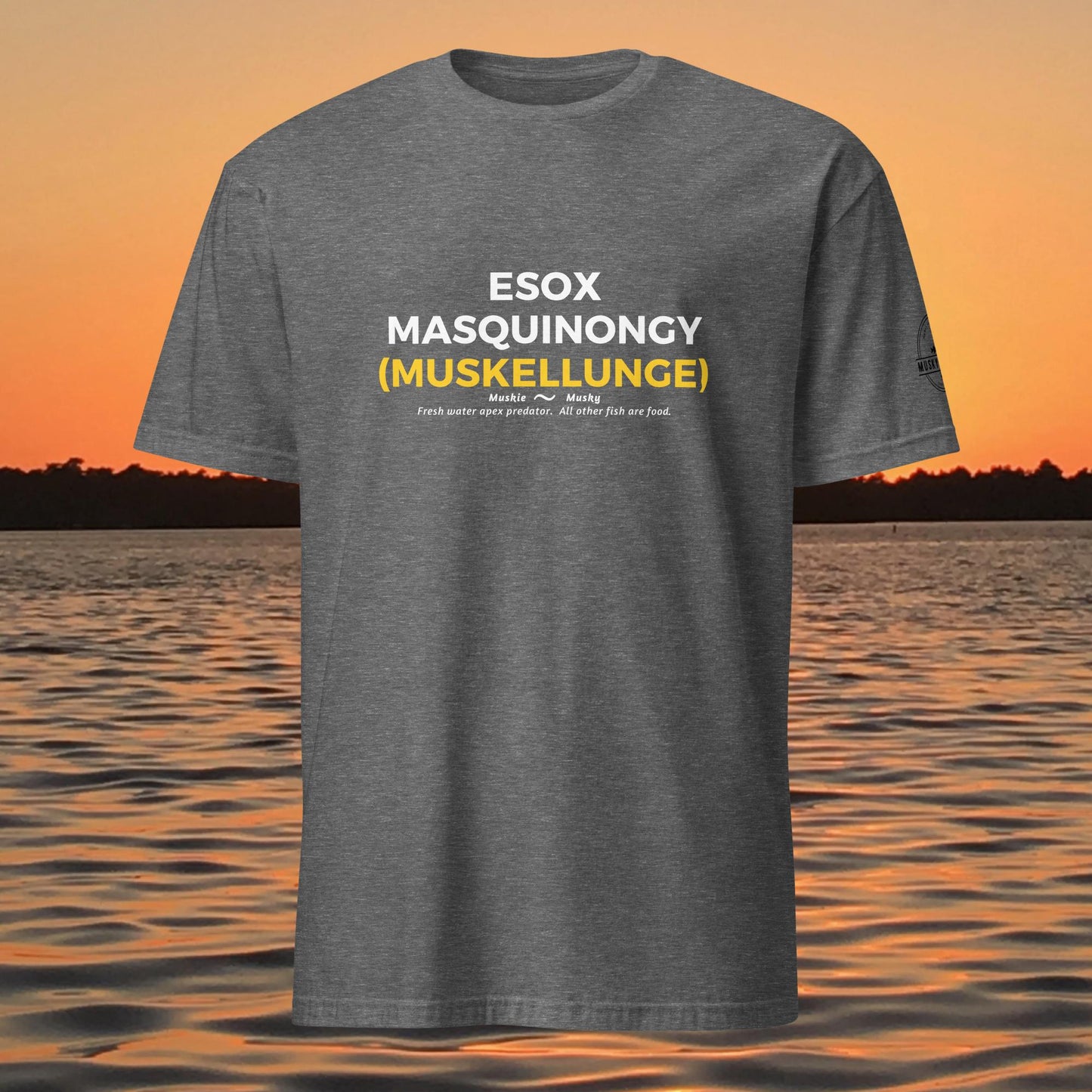 muskie fishing shirt esox masquinongy muskellunge graphic tee dark grey