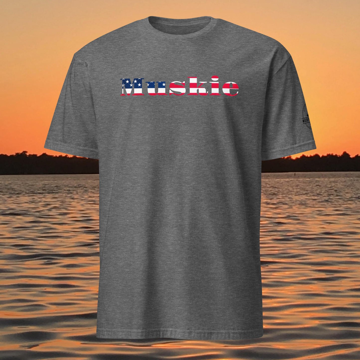 muskie fishing shirt patriotic american flag musky graphic tee dark grey