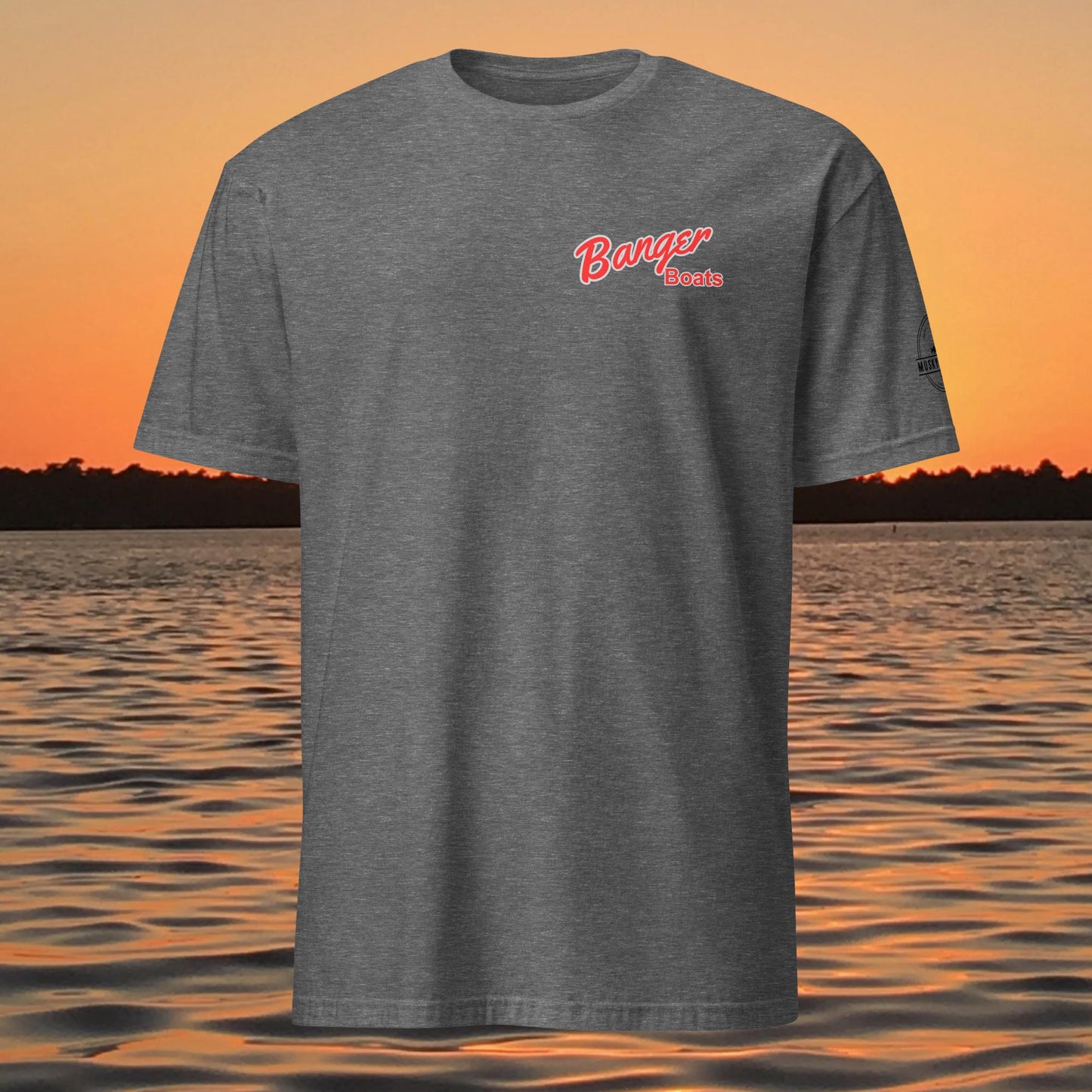 funny muskie fishing shirt built to bang made to float design dark grey