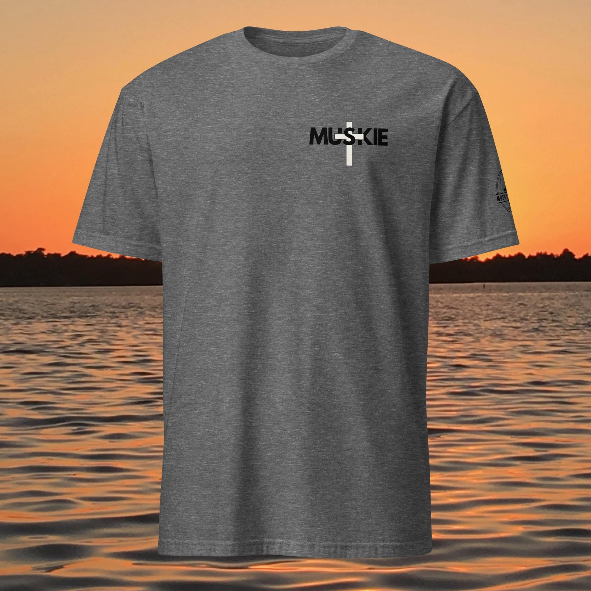 minimalist muskie cross fishing t shirt small chest musky fishing design