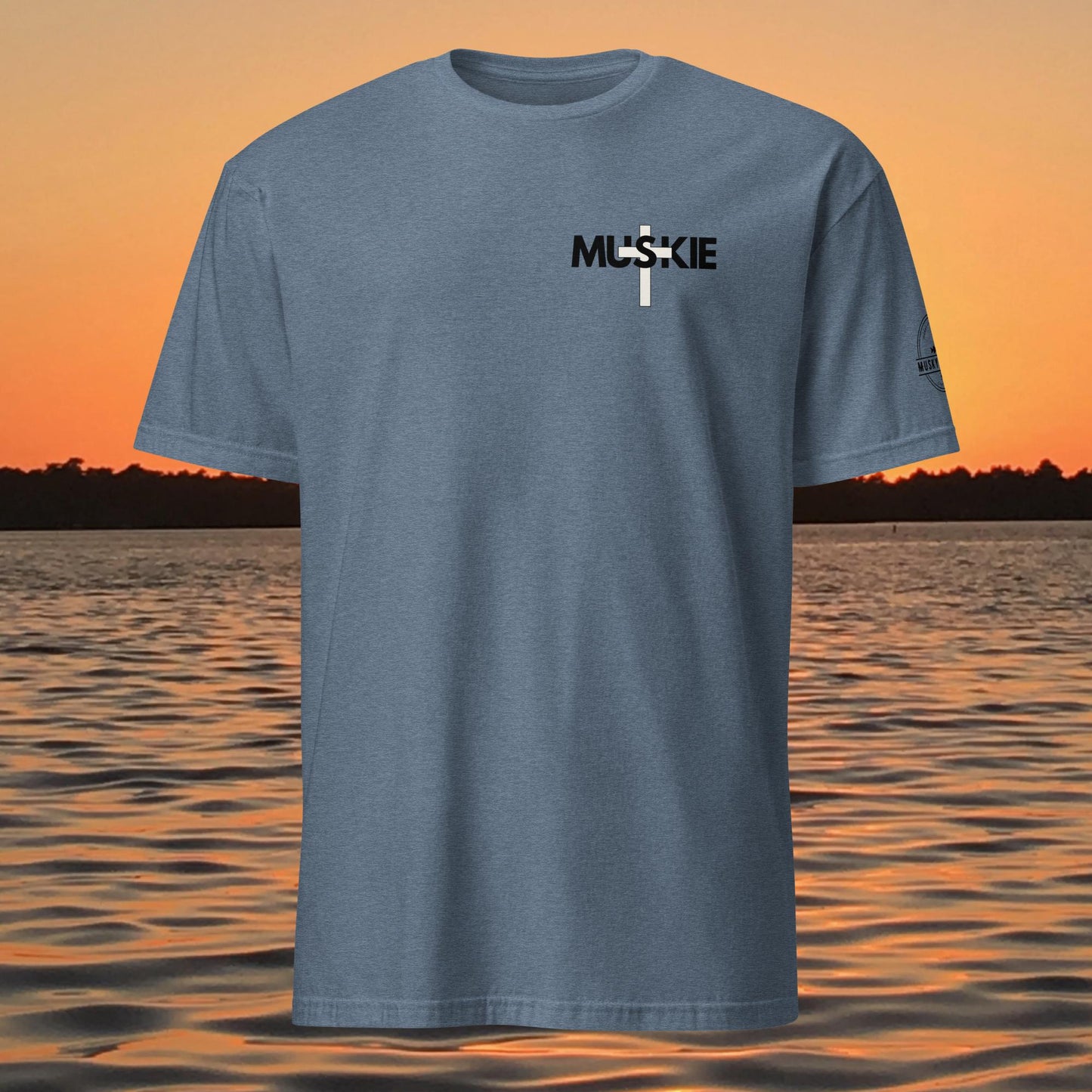 minimalist muskie cross fishing t shirt small chest musky fishing design