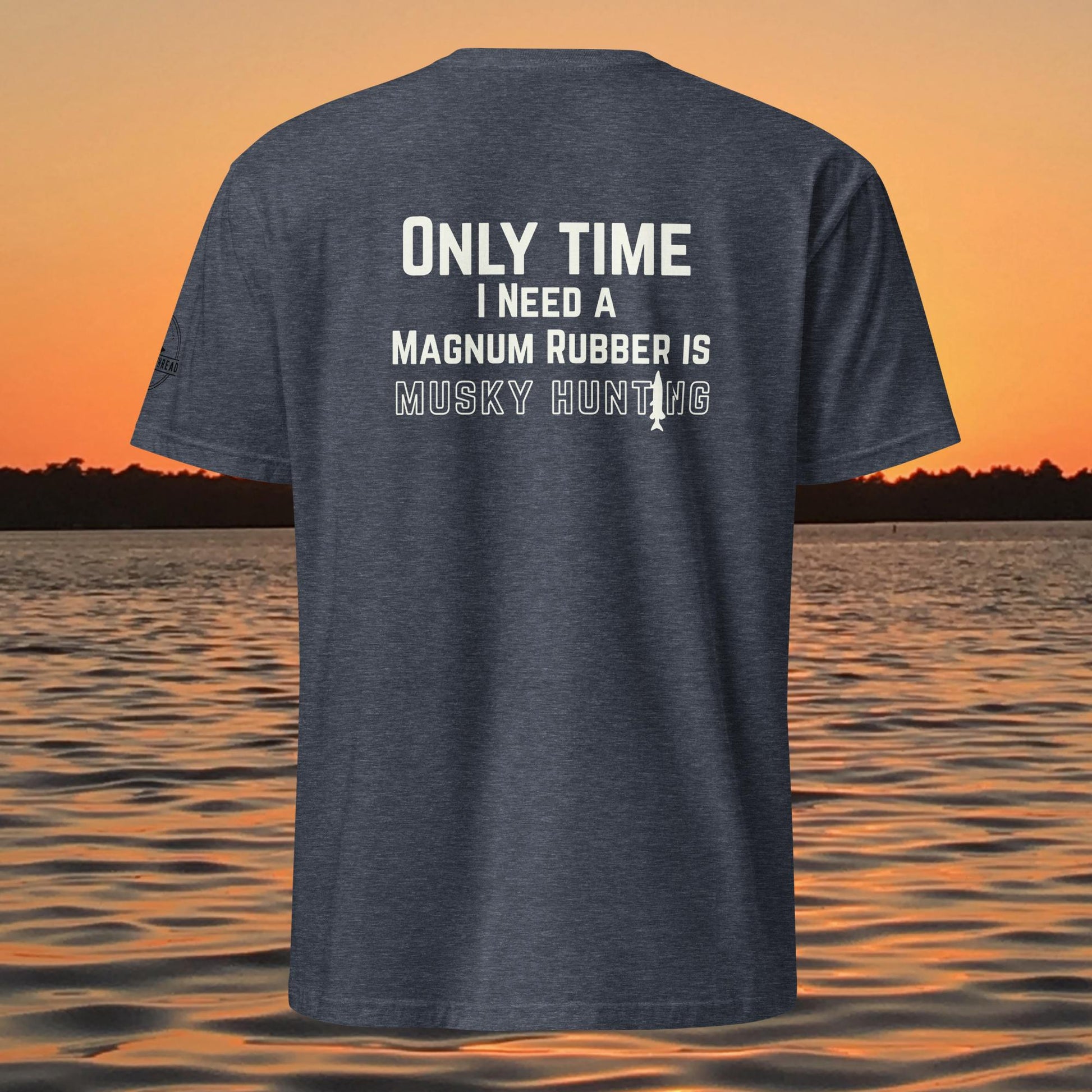 funny muskie fishing shirt musky hunting magnum rubber design back print blue