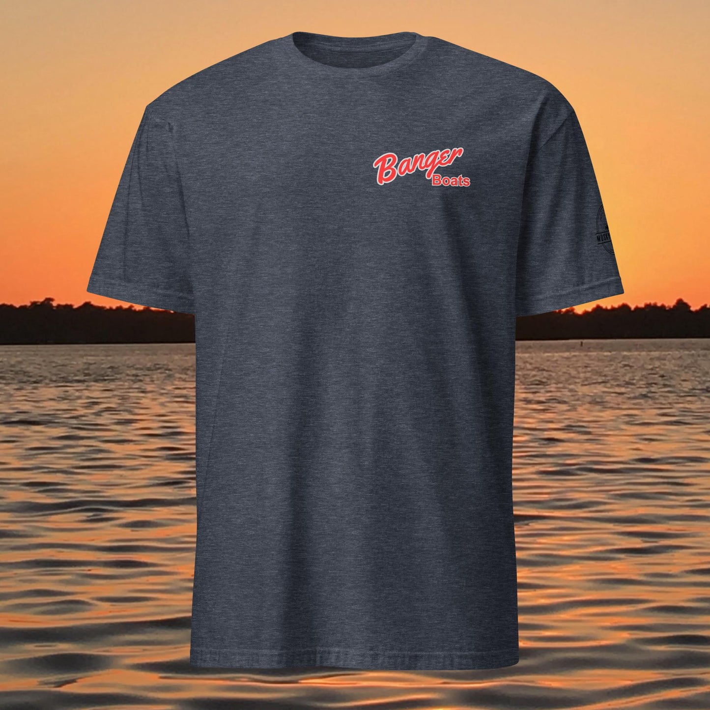 funny muskie fishing shirt built to bang made to float design navy