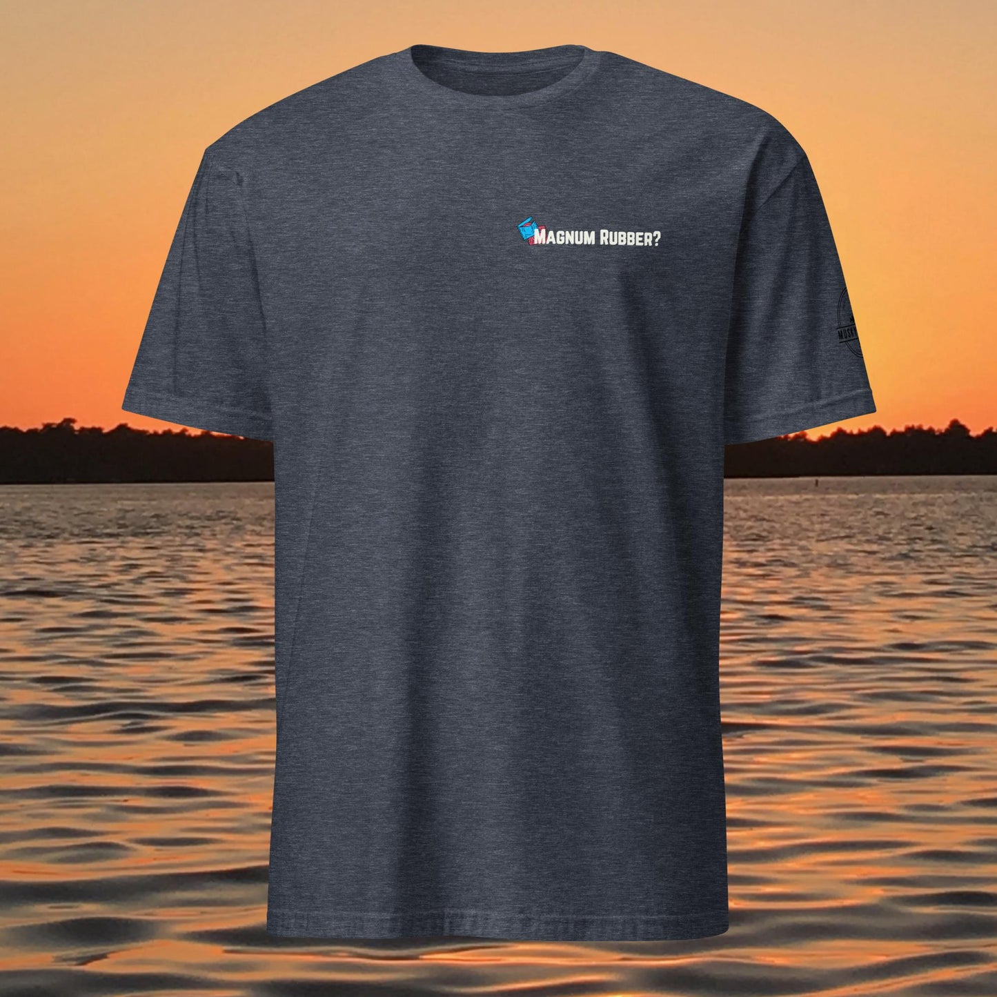 funny muskie fishing shirt musky hunting magnum rubber design back print blue