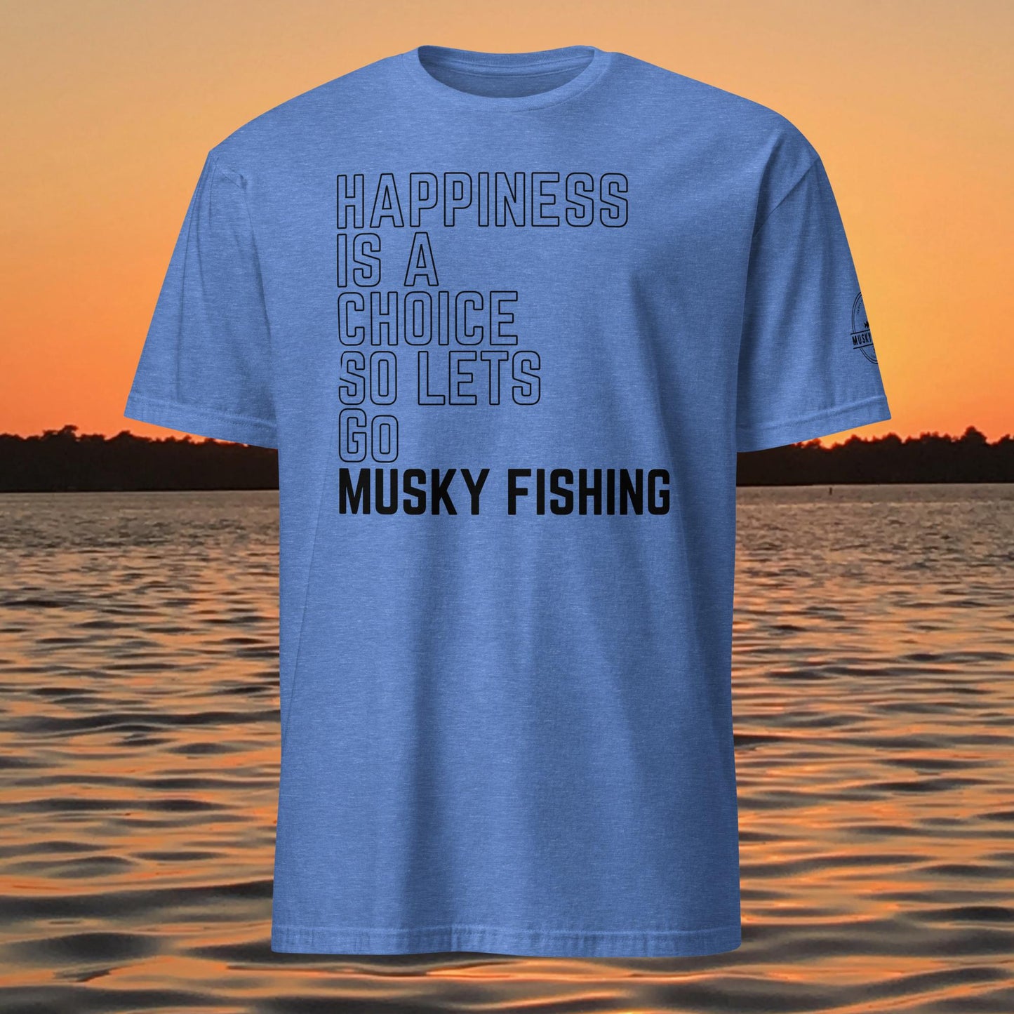 muskie fishing shirt happiness is a choice musky fishing graphic tee blue