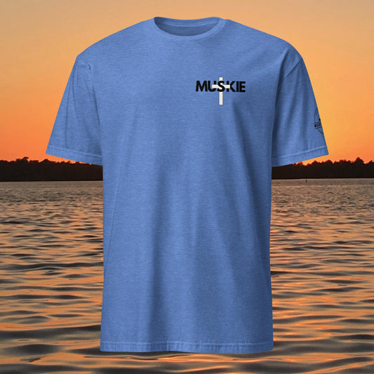 minimalist muskie cross fishing t shirt small chest musky fishing design