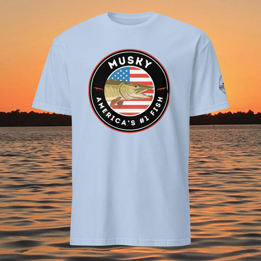 musky fishing shirt americas number one fish design light blue