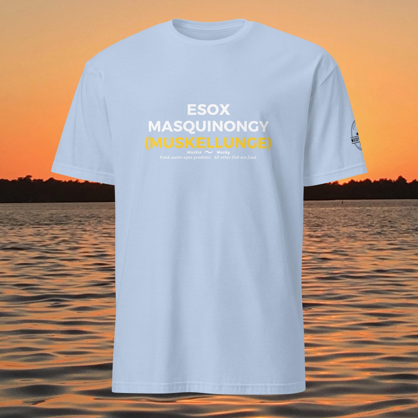 muskie fishing shirt esox masquinongy muskellunge graphic tee light blue