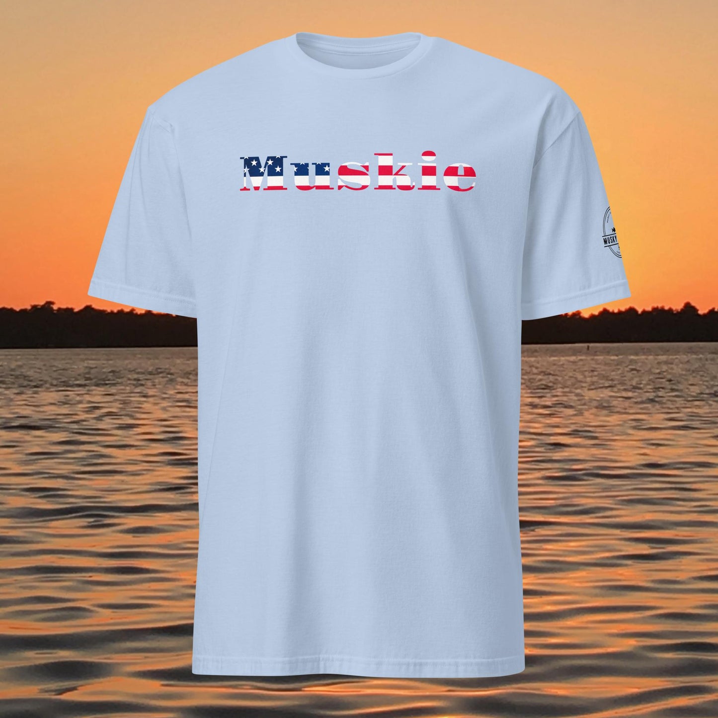 muskie fishing shirt patriotic american flag musky graphic tee light blue