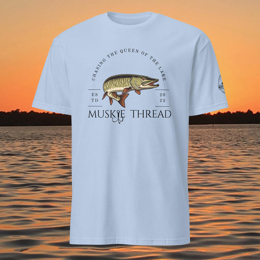 musky thread chasing the queen muskie fishing t shirt light blue