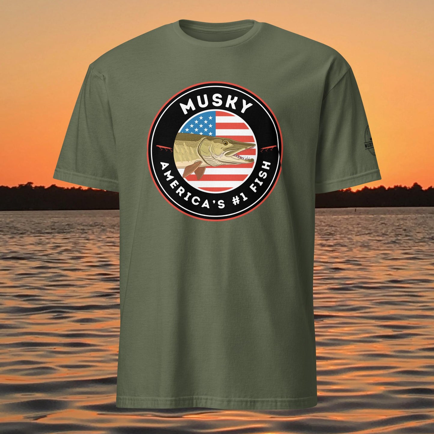 musky fishing shirt americas number one fish design green