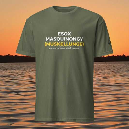 muskie fishing shirt esox masquinongy muskellunge graphic tee green
