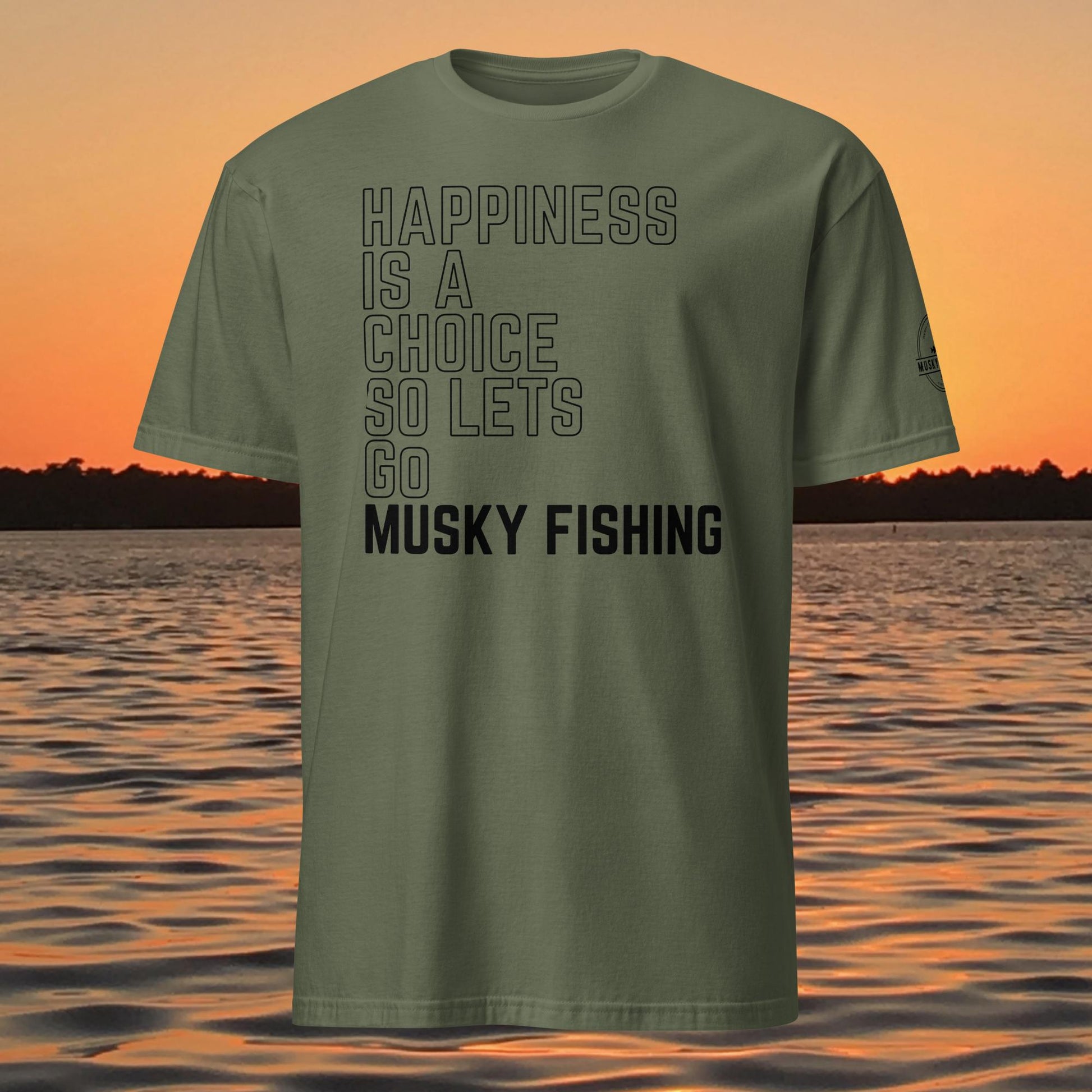 muskie fishing shirt happiness is a choice musky fishing graphic tee green