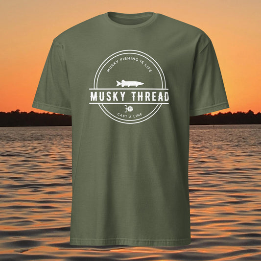 musky thread classic muskie fishing logo t shirt green