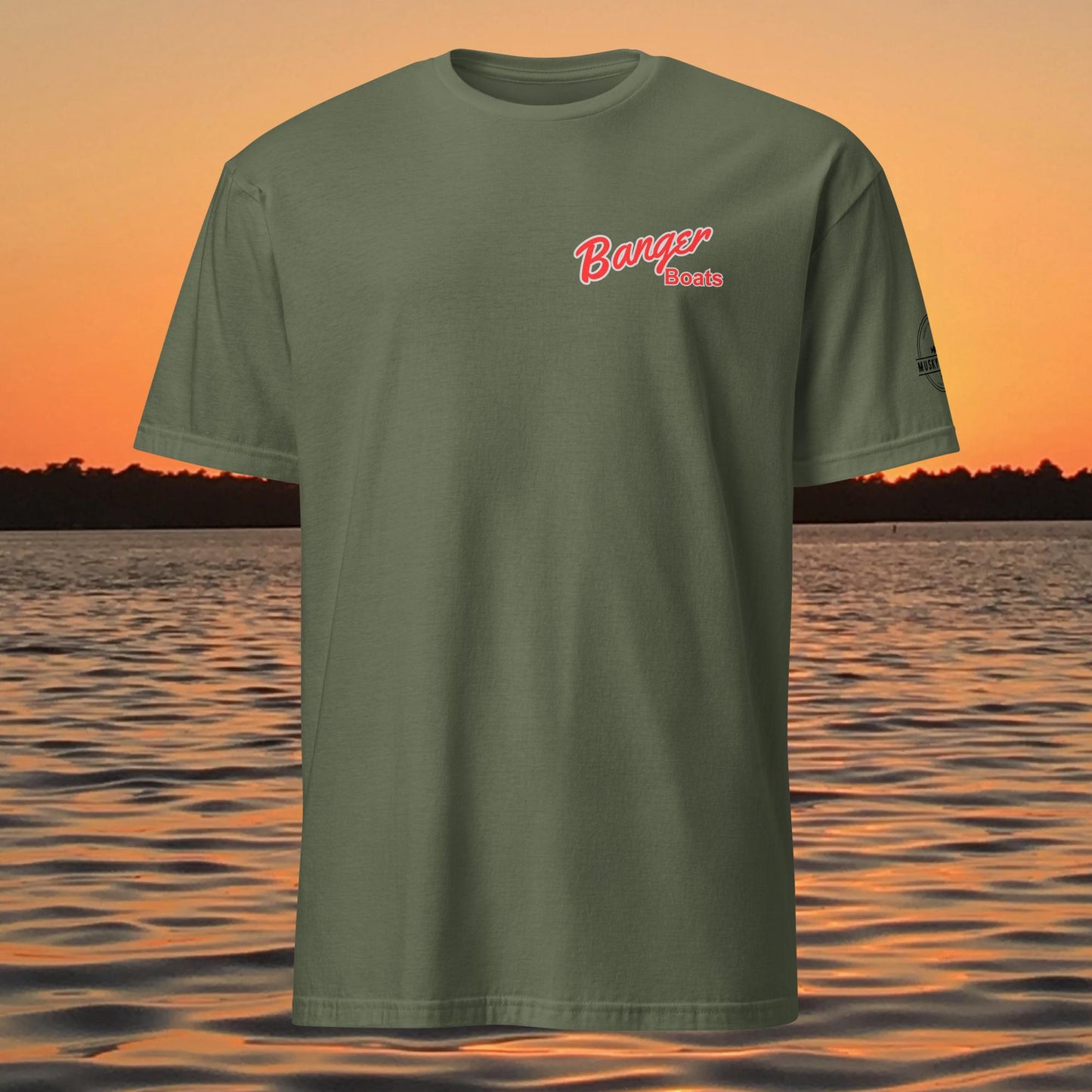 funny muskie fishing shirt built to bang made to float design green