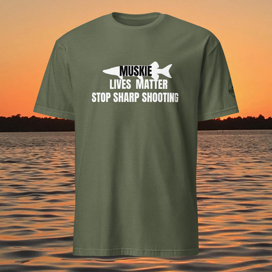 Muskie Lives Matter Stop Sharp Shooting musky fishing t-shirt design