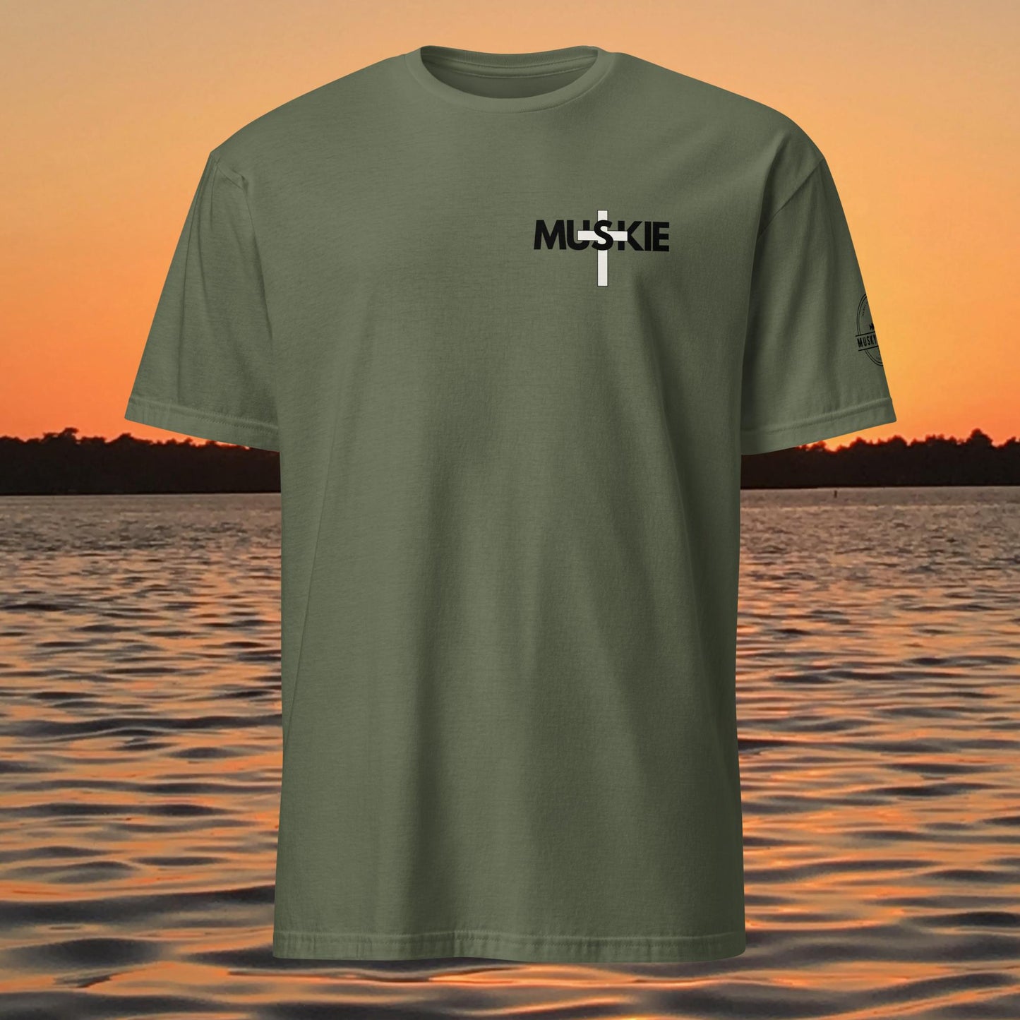 minimalist muskie cross fishing t shirt small chest musky fishing design