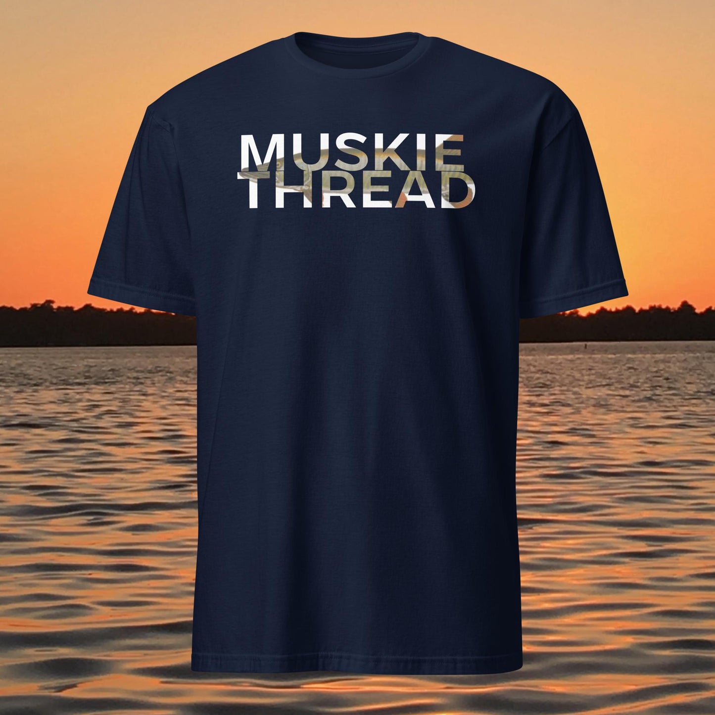 ghosted musky shirt musky thread minimalist muskie fishing t shirt navy