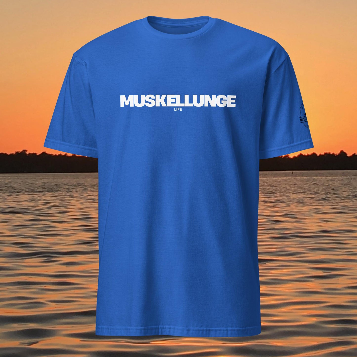 muskellunge muskie fishing shirt minimal design black t shirt blue