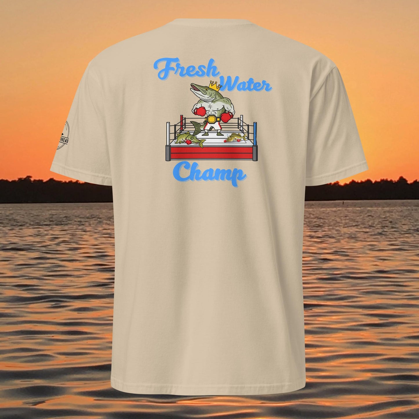 funny muskie fishing shirt fresh water champ musky graphic tee tan